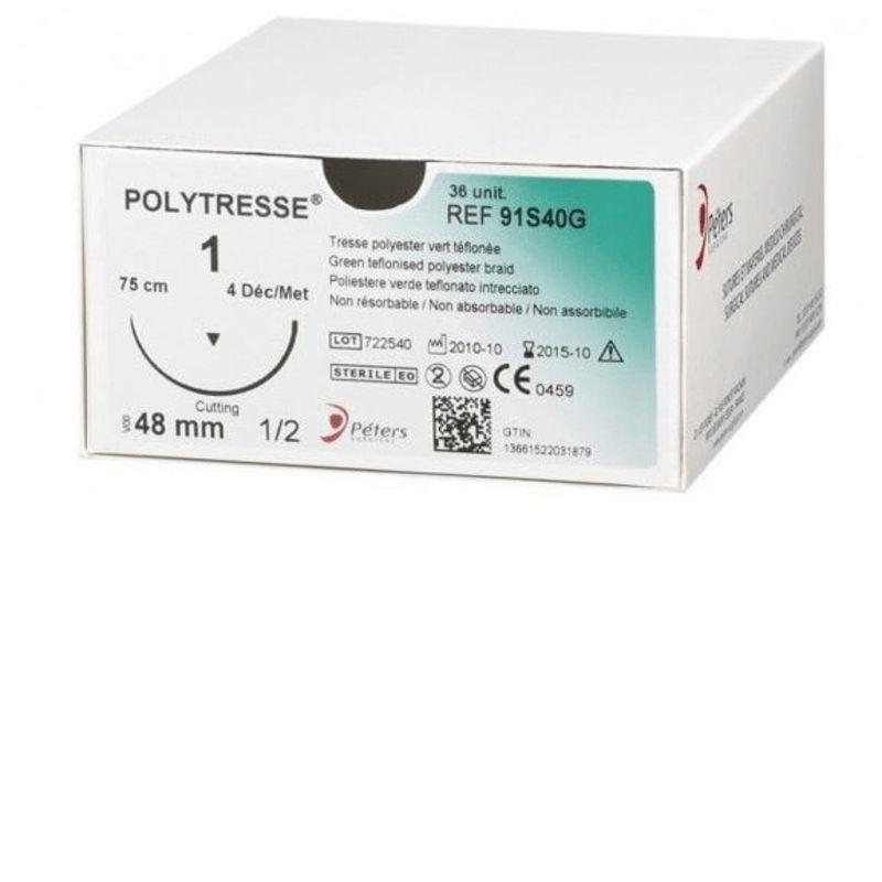 Політрес (Поліестер), USP2, зелений 75см, голка зворотньо-ріжуча 48мм, 1/2 кола, 91S50J